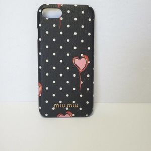 Miu Miu Iphone Apple 7 Cell Phone Case Hard Cover Hearts Black Polka Dot Snap